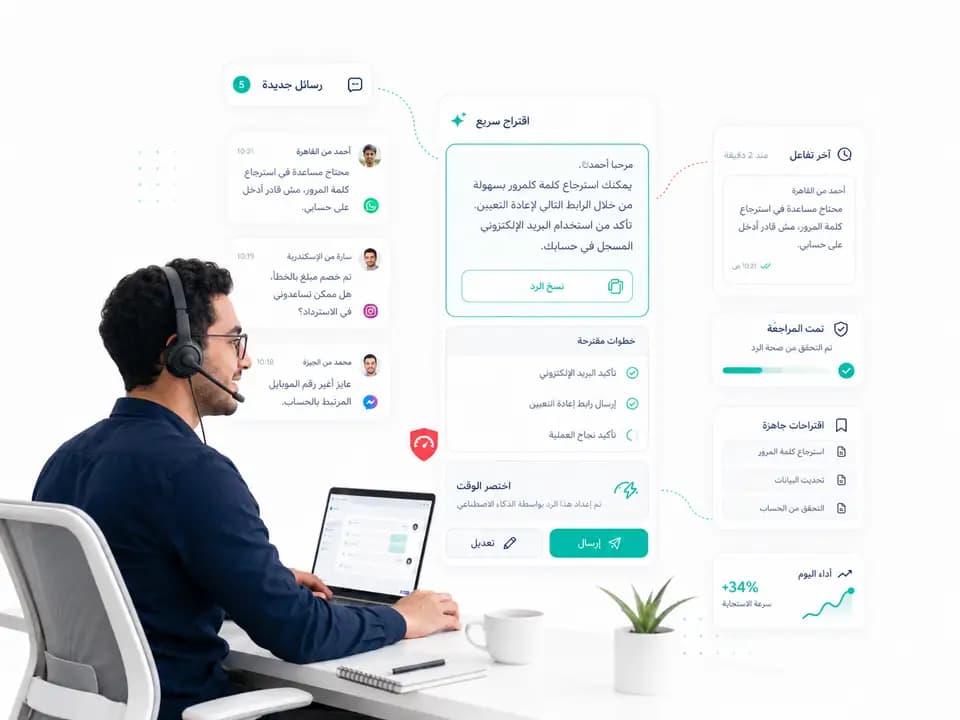 اقتراح سريع من Taly AI مع خطوات مقترحة ومراجعة صحة الرد قبل الإرسال