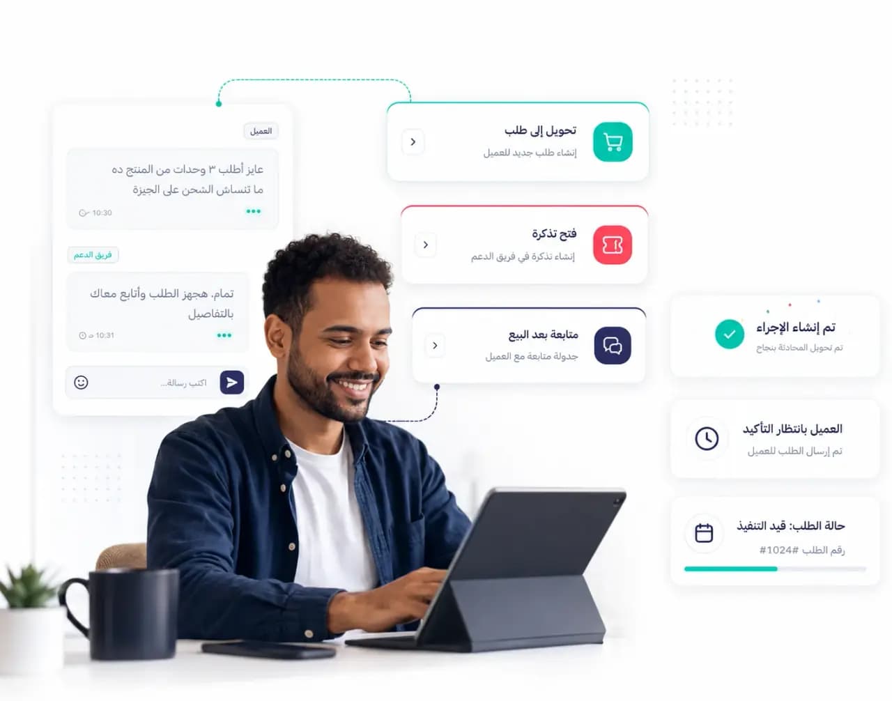 تحويل المحادثة إلى طلب أو تذكرة أو متابعة بعد البيع